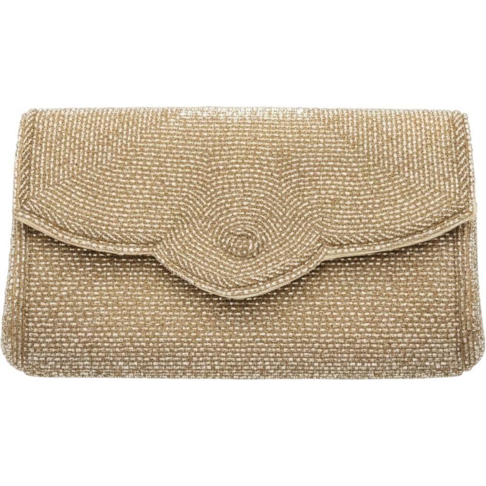 Vintage Walborg Beaded Clutch Purse Champagne Gold Scalloped Evening Bag Korea
